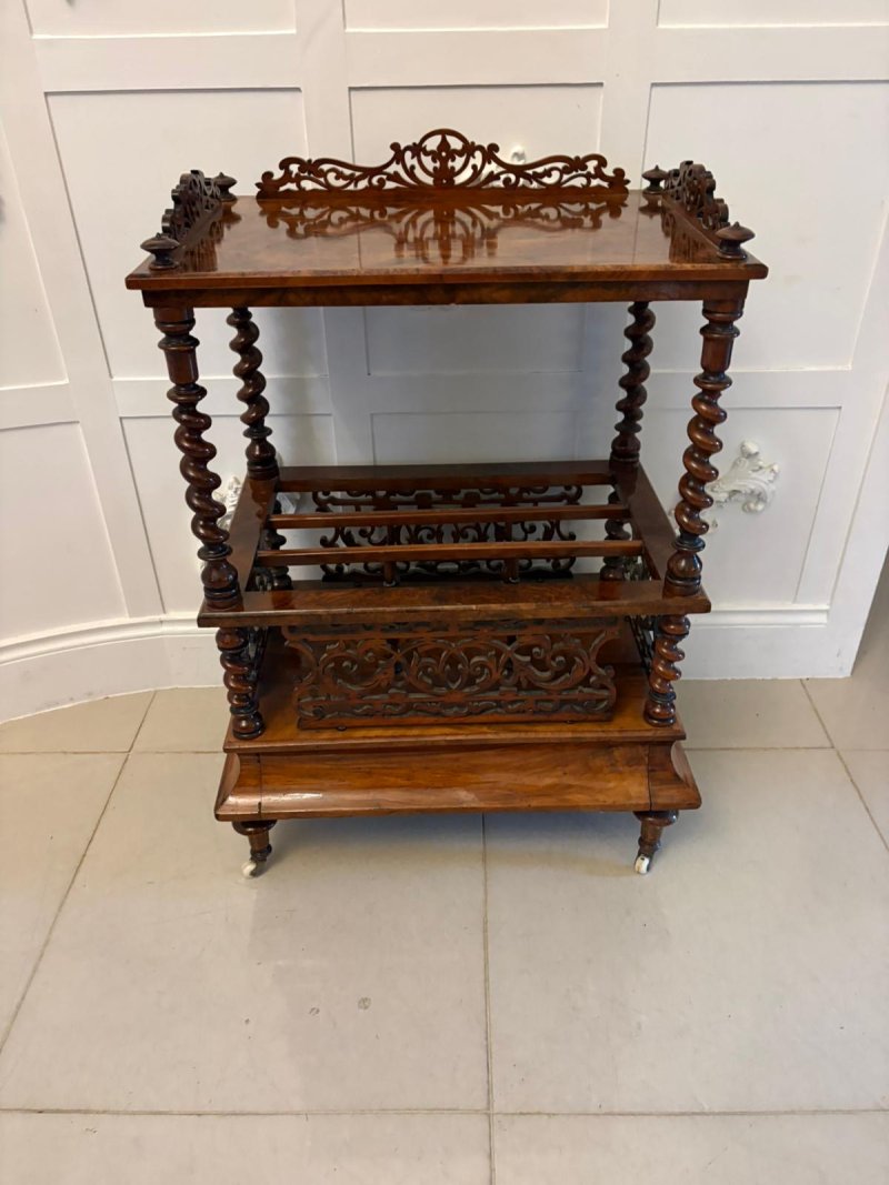 Antique Victorian Burr Walnut Canterbury Magazine Rack / Occasional Table - Image 4